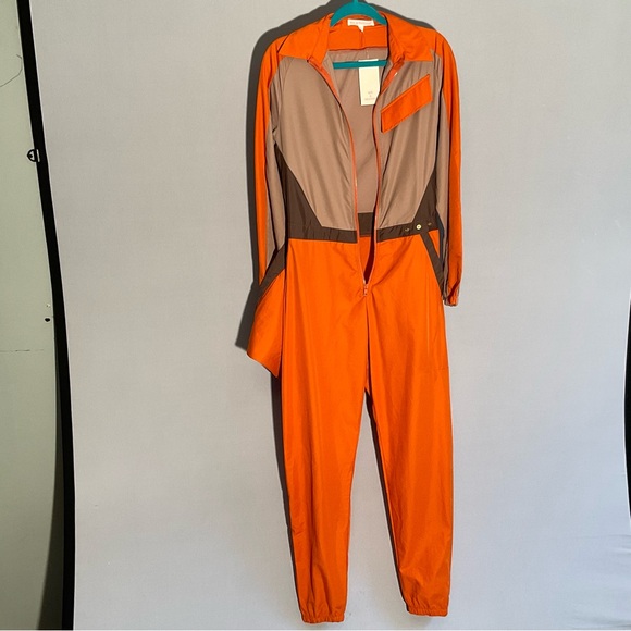 Hot & Delicious Utility Jumpsuit S Orange Taupe Zip Front Belted Cargo - Picture 15 of 16